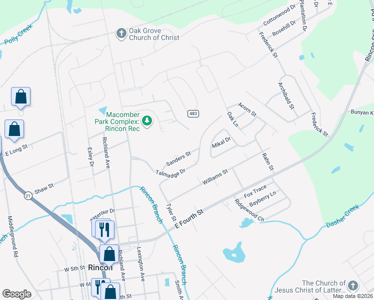 map of restaurants, bars, coffee shops, grocery stores, and more near 17 Sanders Street in Rincon