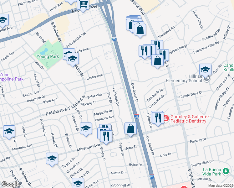 map of restaurants, bars, coffee shops, grocery stores, and more near 1217D La Fonda Drive in Las Cruces