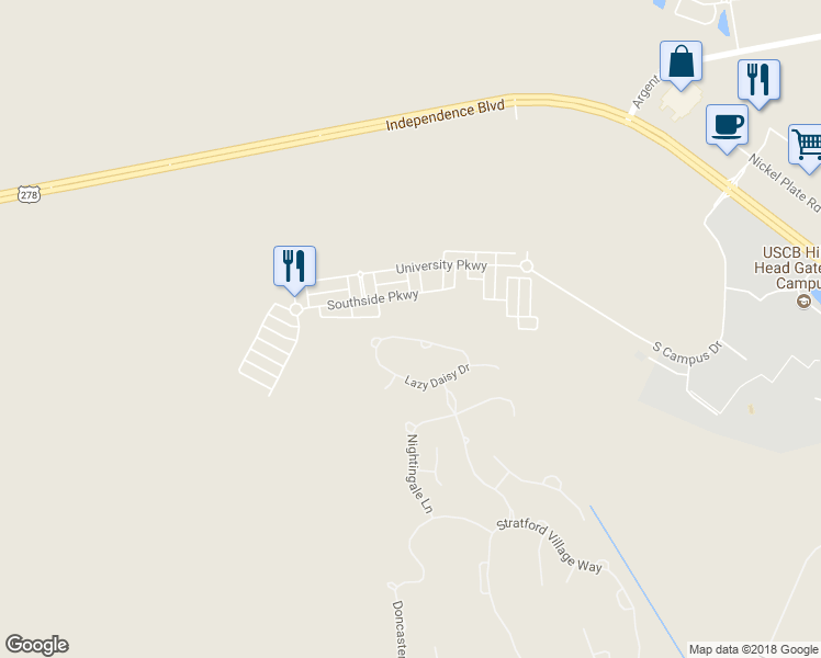 map of restaurants, bars, coffee shops, grocery stores, and more near 125 Lazy Daisy Drive in Okatie