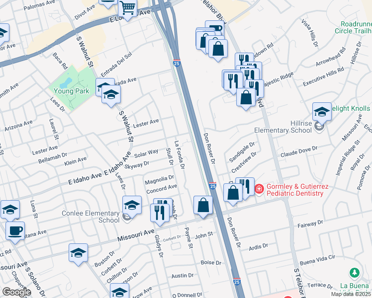 map of restaurants, bars, coffee shops, grocery stores, and more near 1217D La Fonda Drive in Las Cruces