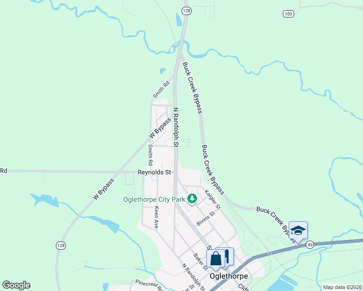 map of restaurants, bars, coffee shops, grocery stores, and more near 804 Jordan Street in Oglethorpe