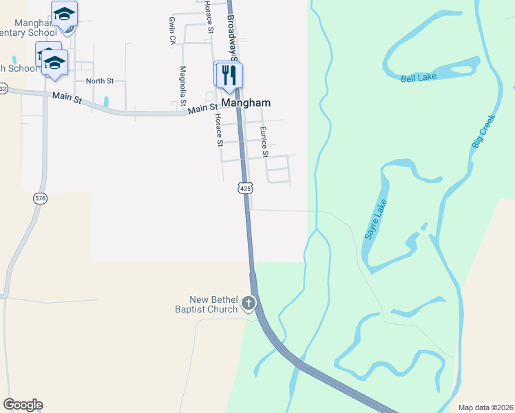 map of restaurants, bars, coffee shops, grocery stores, and more near 501-537 Railroad Avenue in Mangham