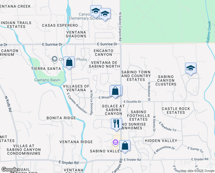 map of restaurants, bars, coffee shops, grocery stores, and more near 5330 North Paseo de la Terraza in Tucson