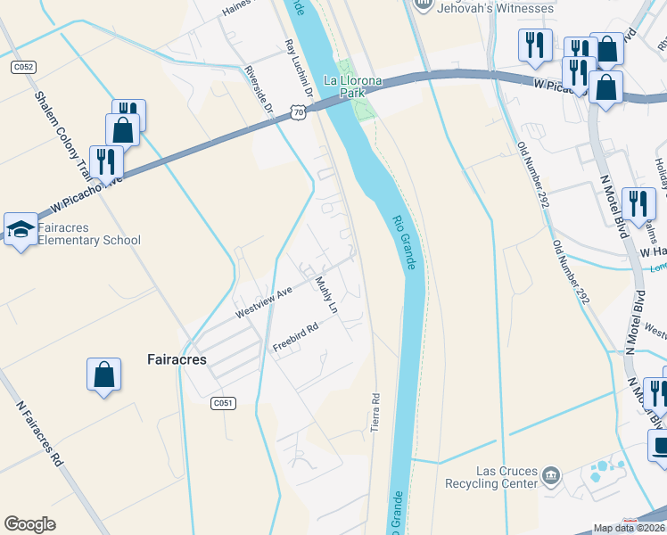 map of restaurants, bars, coffee shops, grocery stores, and more near Tamariz Court in Las Cruces