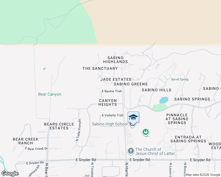map of restaurants, bars, coffee shops, grocery stores, and more near 9405 East Ravine Trail in Tucson