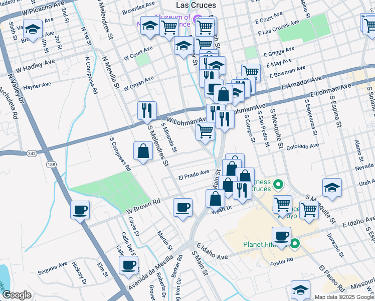 map of restaurants, bars, coffee shops, grocery stores, and more near 430 El Molino Boulevard in Las Cruces