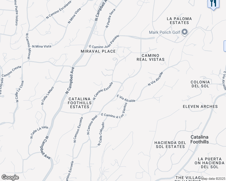 map of restaurants, bars, coffee shops, grocery stores, and more near 5333 North Camino Real in Tucson