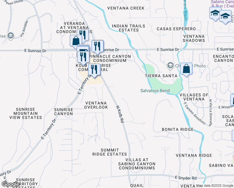map of restaurants, bars, coffee shops, grocery stores, and more near 5310 North Kolb Road in Tucson