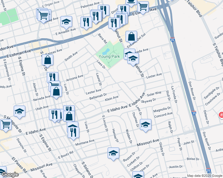 map of restaurants, bars, coffee shops, grocery stores, and more near 2020 Lester Ave in Las Cruces