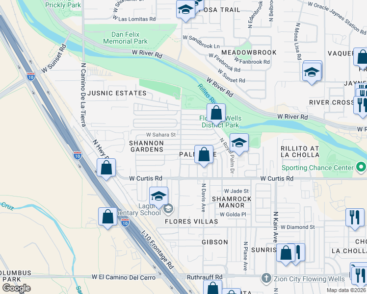 map of restaurants, bars, coffee shops, grocery stores, and more near 2858 West Carnauba Street in Tucson