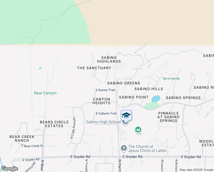 map of restaurants, bars, coffee shops, grocery stores, and more near 9425 East Ravine Trail in Tucson