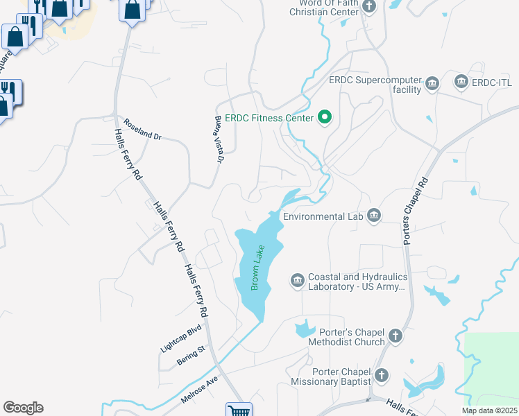 map of restaurants, bars, coffee shops, grocery stores, and more near 9 Tennessee Road in Vicksburg