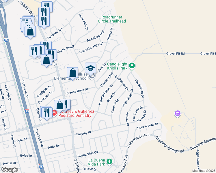 map of restaurants, bars, coffee shops, grocery stores, and more near 1721 Imperial Ridge Street in Las Cruces