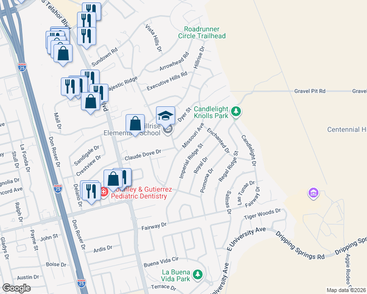 map of restaurants, bars, coffee shops, grocery stores, and more near 3101 Missouri Avenue in Las Cruces