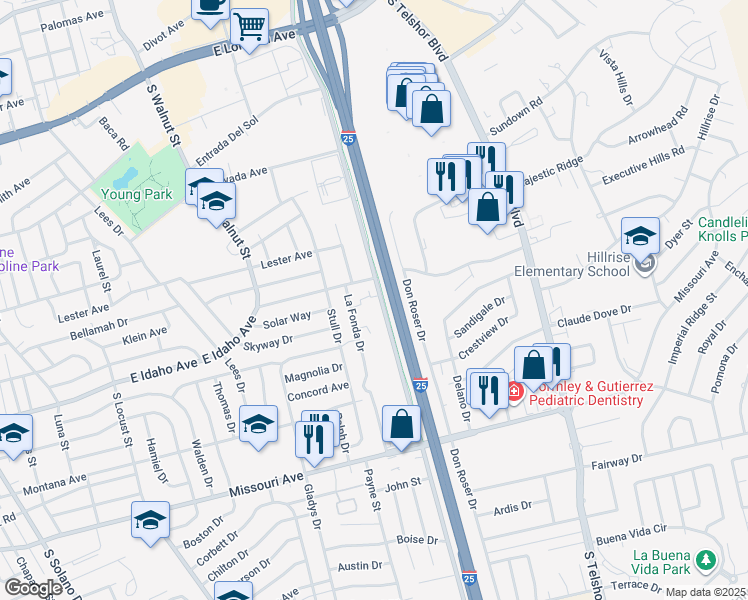 map of restaurants, bars, coffee shops, grocery stores, and more near 1234 South Triviz Drive in Las Cruces
