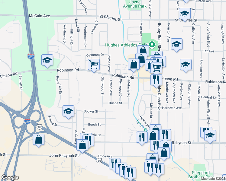 map of restaurants, bars, coffee shops, grocery stores, and more near 1004 Terrace Avenue in Jackson