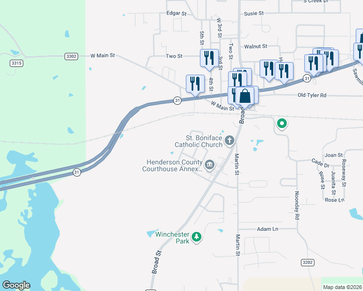 map of restaurants, bars, coffee shops, grocery stores, and more near 703 Kickapoo Road in Chandler