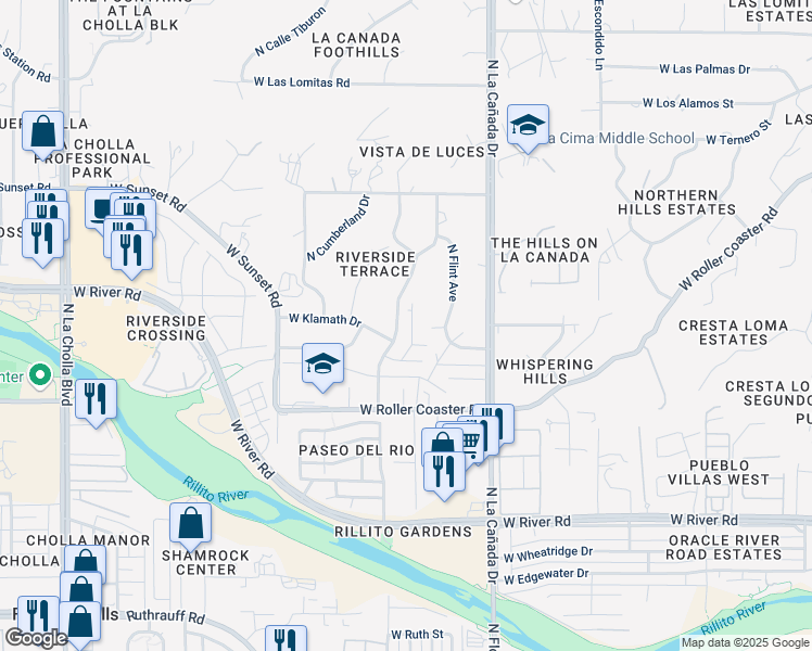 map of restaurants, bars, coffee shops, grocery stores, and more near 5344 North Pomona Avenue in Tucson