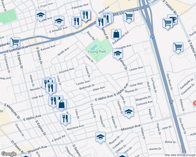 map of restaurants, bars, coffee shops, grocery stores, and more near 2020 Lester Ave in Las Cruces