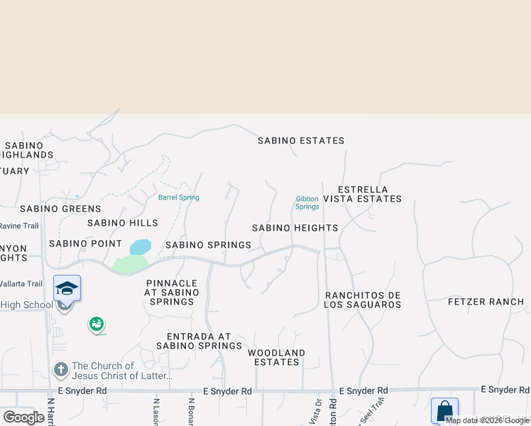 map of restaurants, bars, coffee shops, grocery stores, and more near 5323 North Ridge Spring Place in Tucson