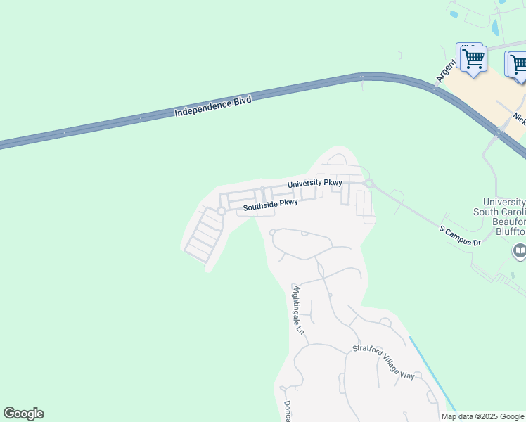 map of restaurants, bars, coffee shops, grocery stores, and more near 151 Southside Parkway in Bluffton