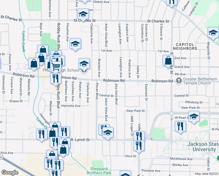 map of restaurants, bars, coffee shops, grocery stores, and more near 930 Arbor Vista Blvd in Jackson