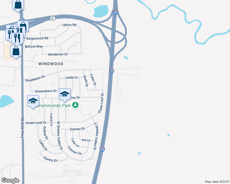 map of restaurants, bars, coffee shops, grocery stores, and more near 5240 Levenson Road in Montgomery