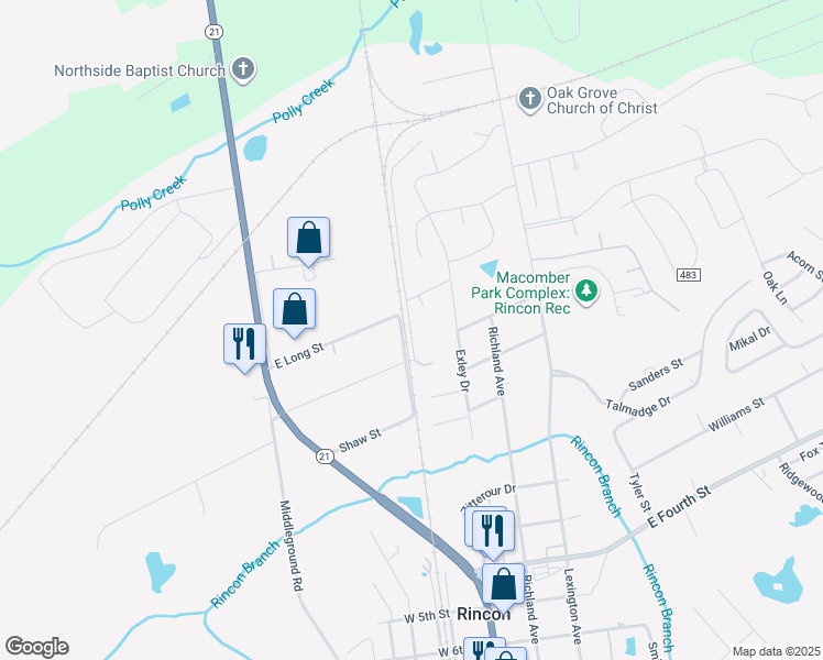 map of restaurants, bars, coffee shops, grocery stores, and more near 1112 North Carolina Avenue in Rincon