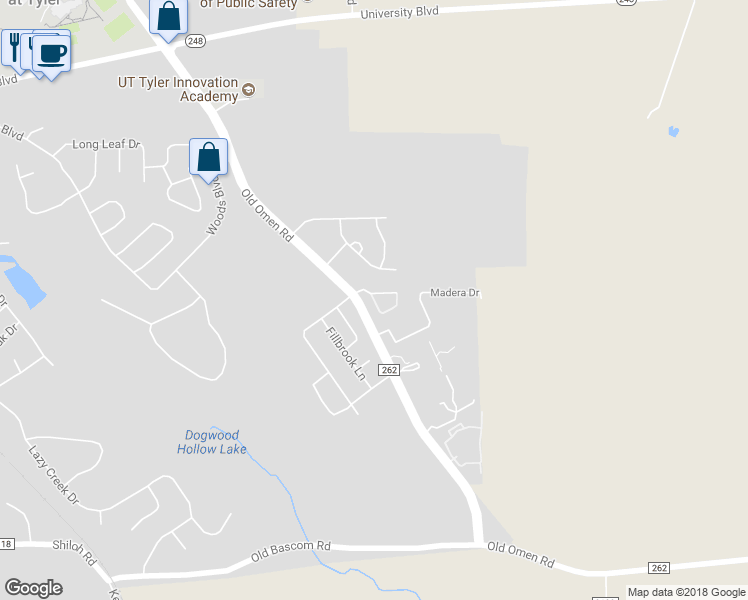 map of restaurants, bars, coffee shops, grocery stores, and more near 4001 Stonebridge Drive in Tyler