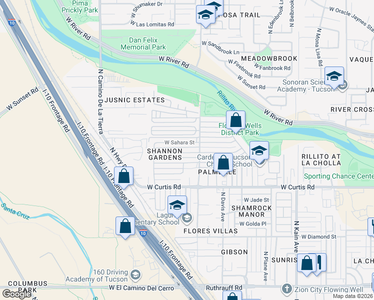 map of restaurants, bars, coffee shops, grocery stores, and more near 2924 West Carnauba Street in Tucson