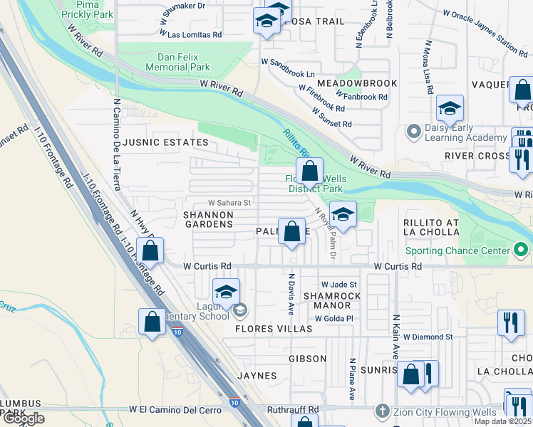 map of restaurants, bars, coffee shops, grocery stores, and more near 2858 West Carnauba Street in Tucson