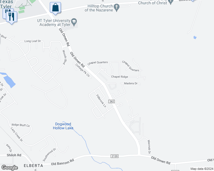 map of restaurants, bars, coffee shops, grocery stores, and more near 4029 Stonebridge Drive in Tyler