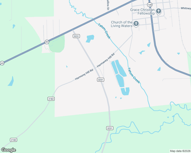 map of restaurants, bars, coffee shops, grocery stores, and more near 1205 Harmony Hill Road in Tatum