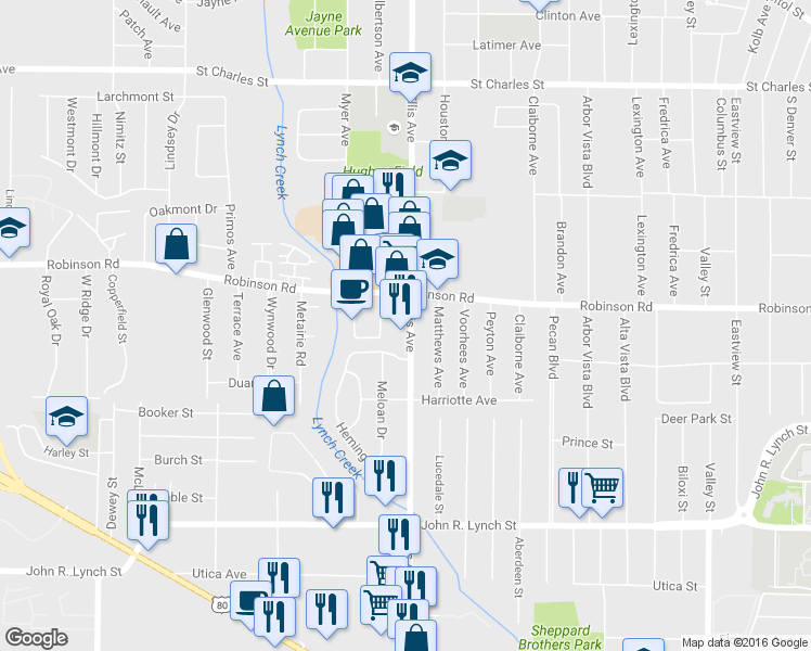 map of restaurants, bars, coffee shops, grocery stores, and more near 1041 Ellis Ave in Jackson