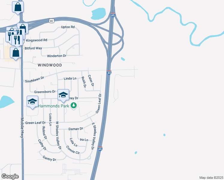 map of restaurants, bars, coffee shops, grocery stores, and more near 5240 Levenson Road in Montgomery