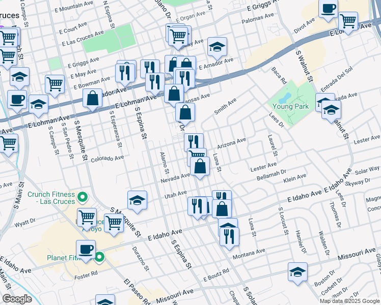 map of restaurants, bars, coffee shops, grocery stores, and more near 1298 Arizona Avenue in Las Cruces