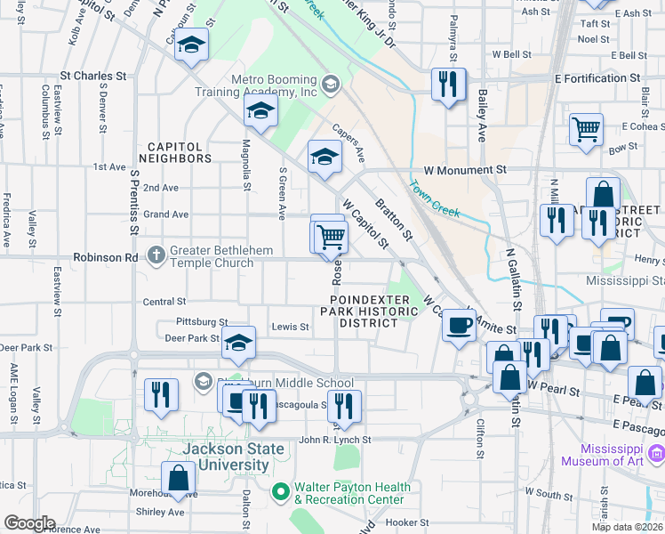 map of restaurants, bars, coffee shops, grocery stores, and more near 956 Hunt Street in Jackson