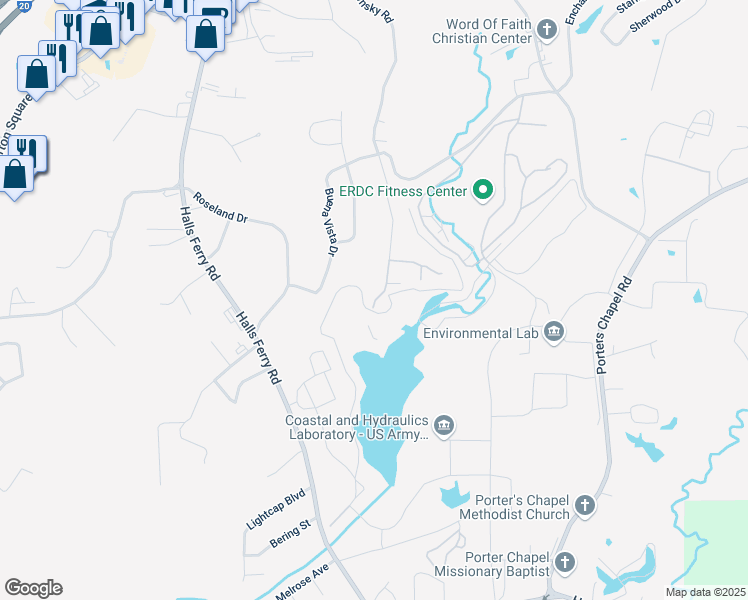 map of restaurants, bars, coffee shops, grocery stores, and more near 9 Tennessee Road in Vicksburg