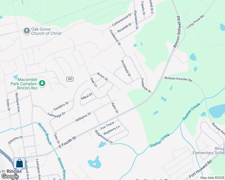 map of restaurants, bars, coffee shops, grocery stores, and more near 806 Rahn Street in Rincon