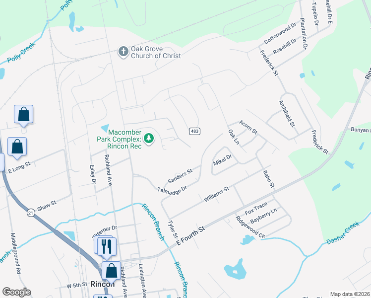 map of restaurants, bars, coffee shops, grocery stores, and more near 17 Sanders Street in Rincon