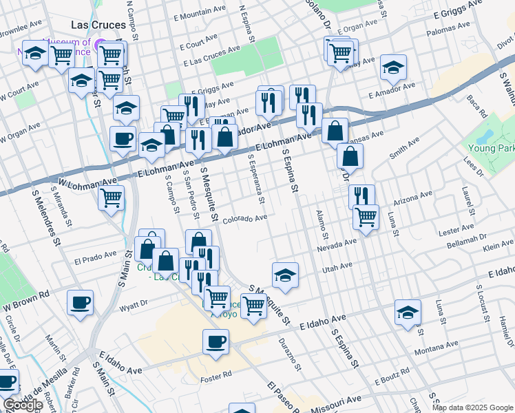 map of restaurants, bars, coffee shops, grocery stores, and more near 600-798 Colorado Avenue in Las Cruces