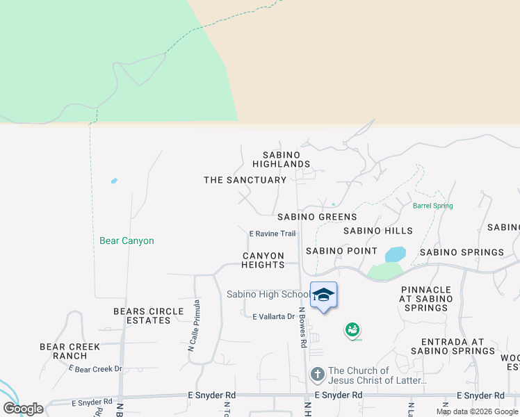 map of restaurants, bars, coffee shops, grocery stores, and more near 9425 East Ravine Trail in Tucson