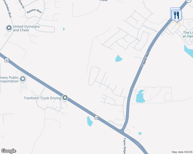 map of restaurants, bars, coffee shops, grocery stores, and more near 5518 New Harvest Drive in Montgomery