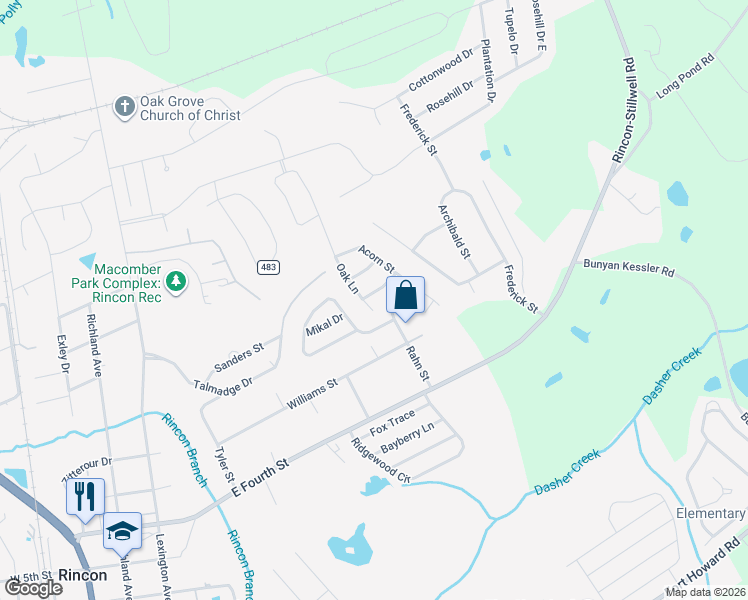 map of restaurants, bars, coffee shops, grocery stores, and more near 201 Willow Street in Rincon