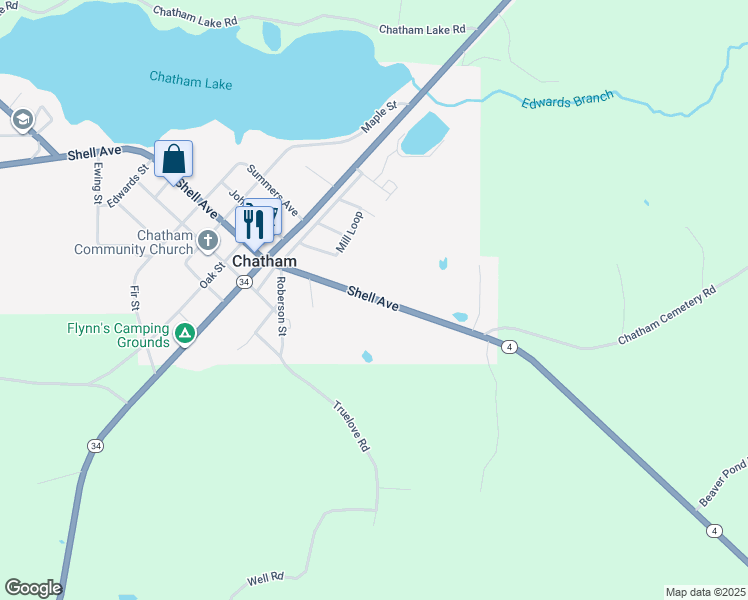 map of restaurants, bars, coffee shops, grocery stores, and more near 12336 Shell Avenue in Chatham