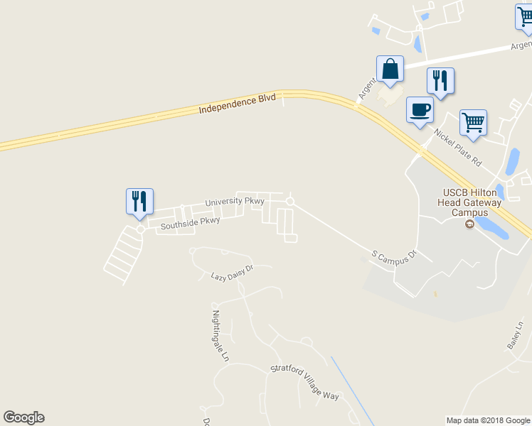 map of restaurants, bars, coffee shops, grocery stores, and more near 421 Lake Park Way in Okatie