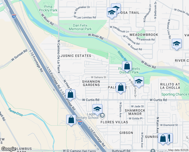 map of restaurants, bars, coffee shops, grocery stores, and more near 3018 West Sahara Street in Tucson