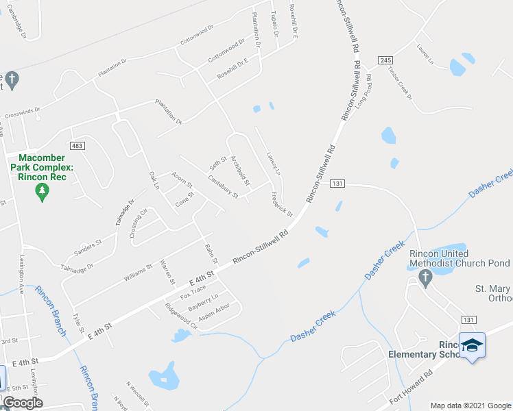 map of restaurants, bars, coffee shops, grocery stores, and more near 121 Pam Circle in Rincon