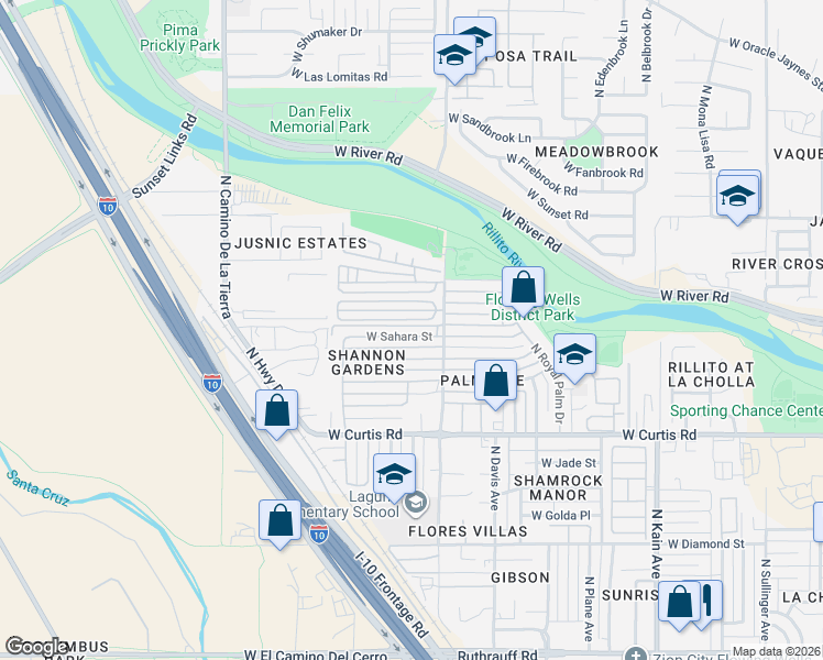 map of restaurants, bars, coffee shops, grocery stores, and more near 2932 West Sahara Street in Tucson