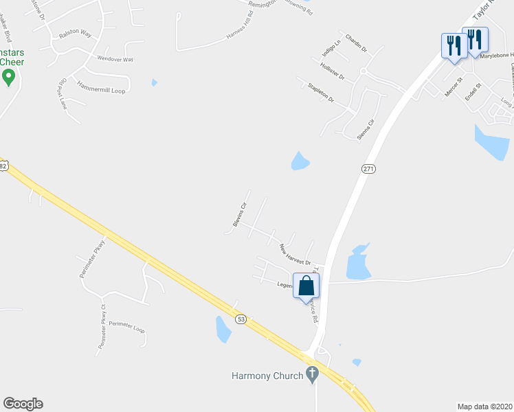 map of restaurants, bars, coffee shops, grocery stores, and more near 5830 Sanrock Terrace Drive in Montgomery